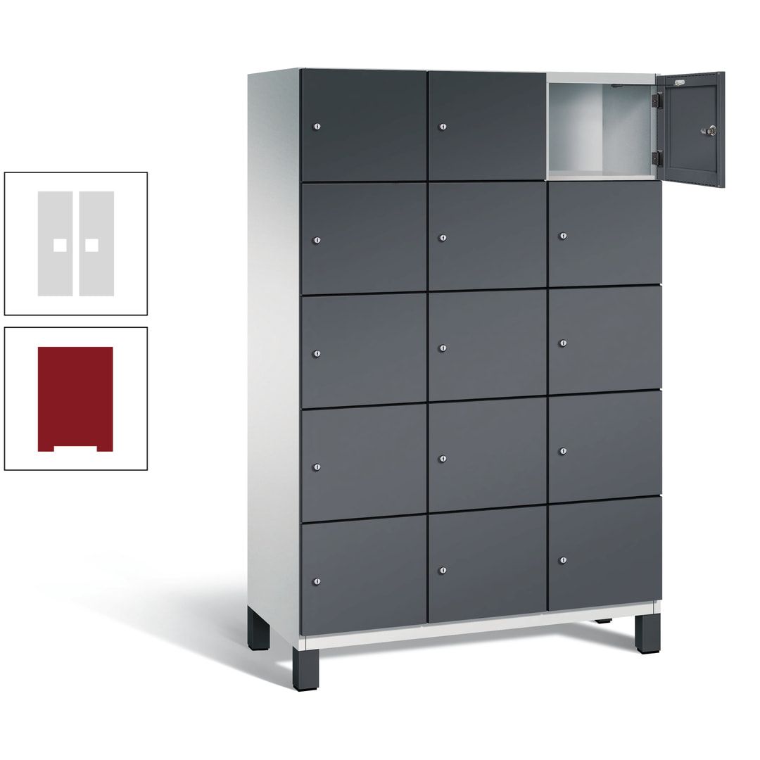 Fächerschrank, Stahlschrank, 15 Fächer, Türöffnungsbegrenzer, Füße, 1.980 x 1.200 x 525 mm (HxBxT), Korpus anthrazitgrau, Front anthrazitgrau