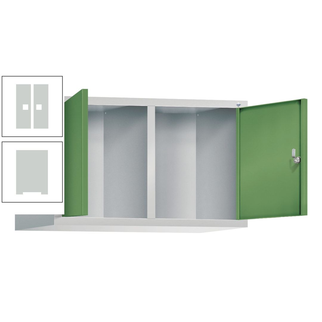 Aufsatzschrank für Spinde und Schließfachschränke, Doppeltüren, 2 Abteile, Korpus anthrazitgrau, Türfarbe anthrazitgrau, 500 x 810 x 500 mm (HxBxT)