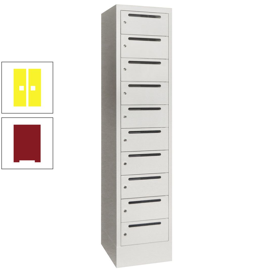 Postverteilerschrank, Schließfachschrank, 1 Abteil a 400 mm, 10 Fächer, 1.850 x 400 x 500 mm (HxBxT), Korpus anthrazitgrau, Front anthrazitgrau