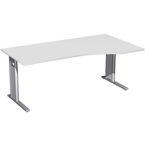 Eckschreibtisch, Ecke rechts, Füße einseitig verkürzt, C-Fuß Pro, höhenverstellbar, 680-820 x 1.600 x 1.000 mm (HxBxT), Gestell silber, Dekor Ahorn