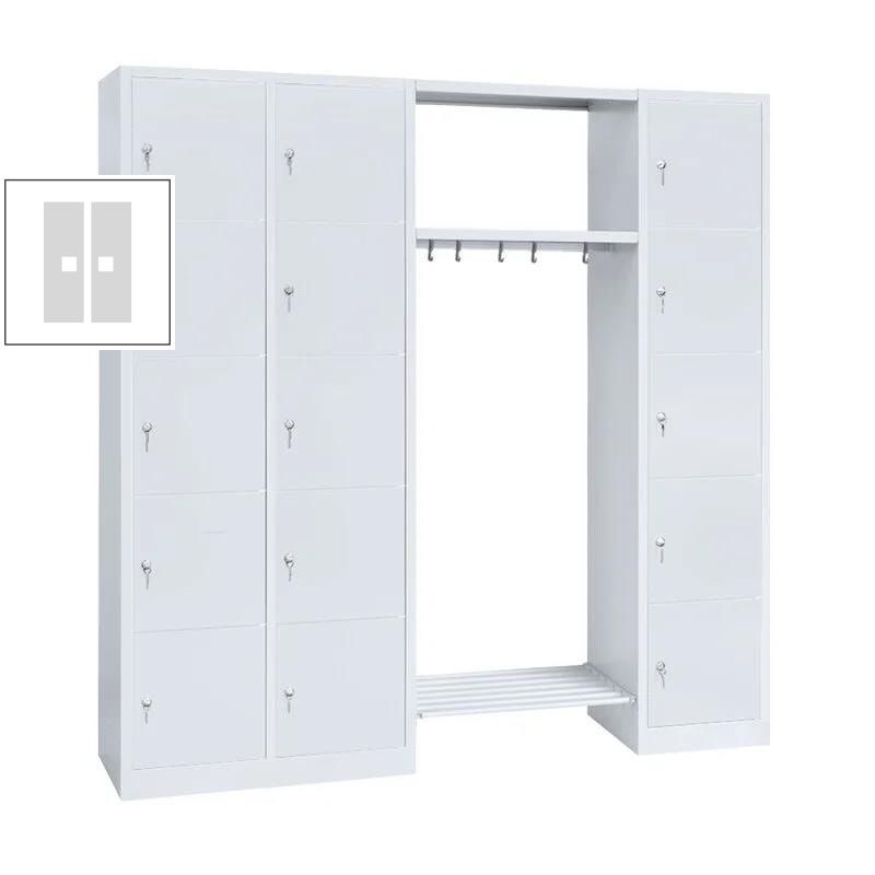 Garderobenschrank, Schließfach-Garderobe, 3 Abteile, 15 Fächer, 1.800 x 1.915 x 500 mm (HxBxT), Abteil 300 mm, Korpus lichtgrau, Front enzianblau