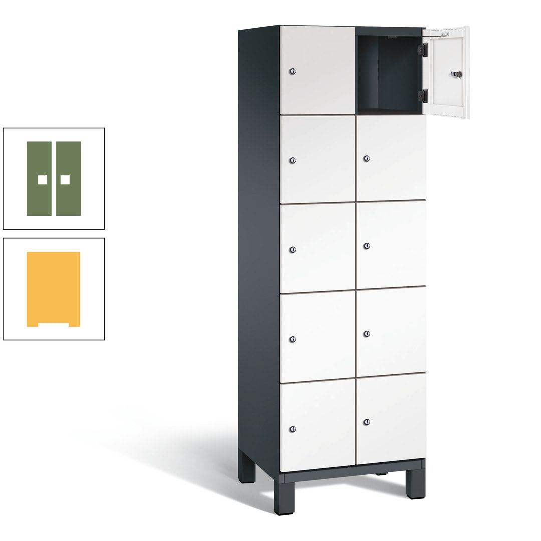 Fächerschrank, Stahlschrank, 10 Fächer, Türöffnungsbegrenzer, Füße, 1.980 x 600 x 525 mm (HxBxT), Korpus anthrazitgrau, Front anthrazitgrau