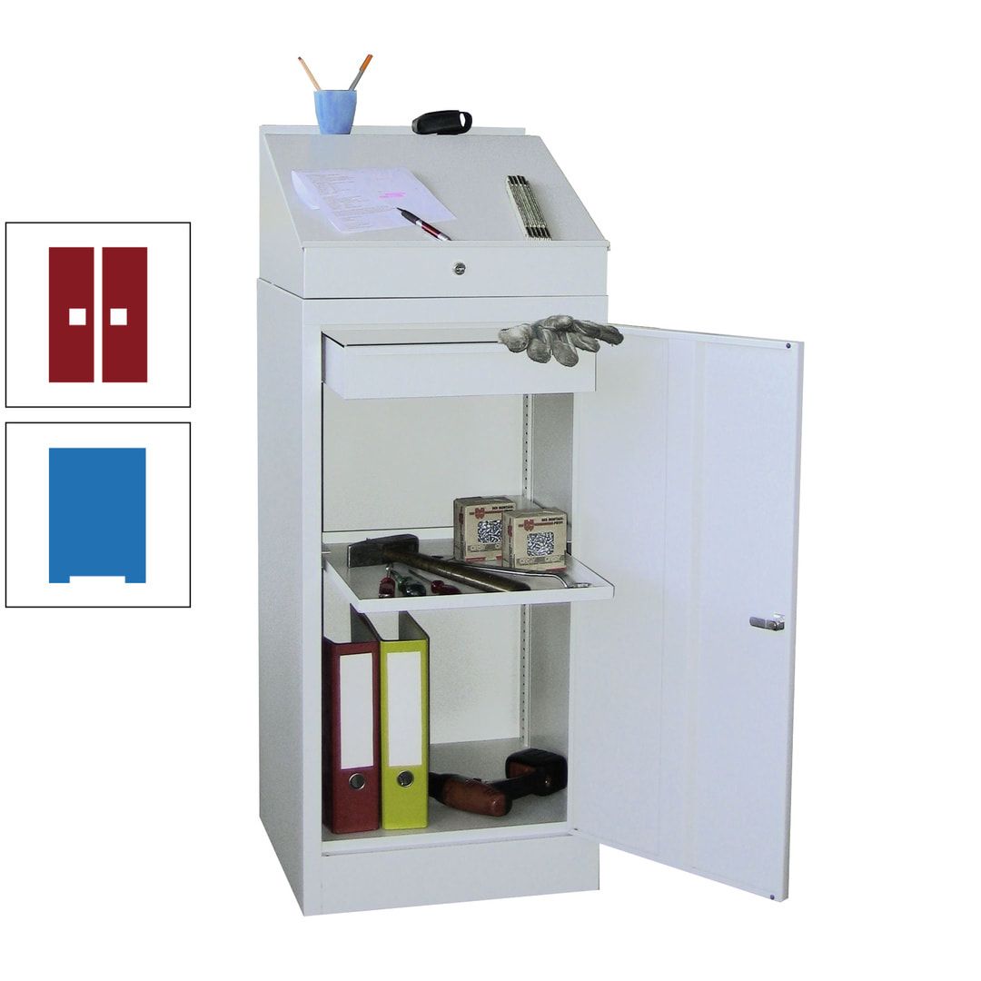 Stehpult mit Schrank - Vollblechtür - Zylinderschloss - 1 Einlegeboden, 1 Schublade - 1.270x500x500 mm (HxBxT) - anthrazitgrau