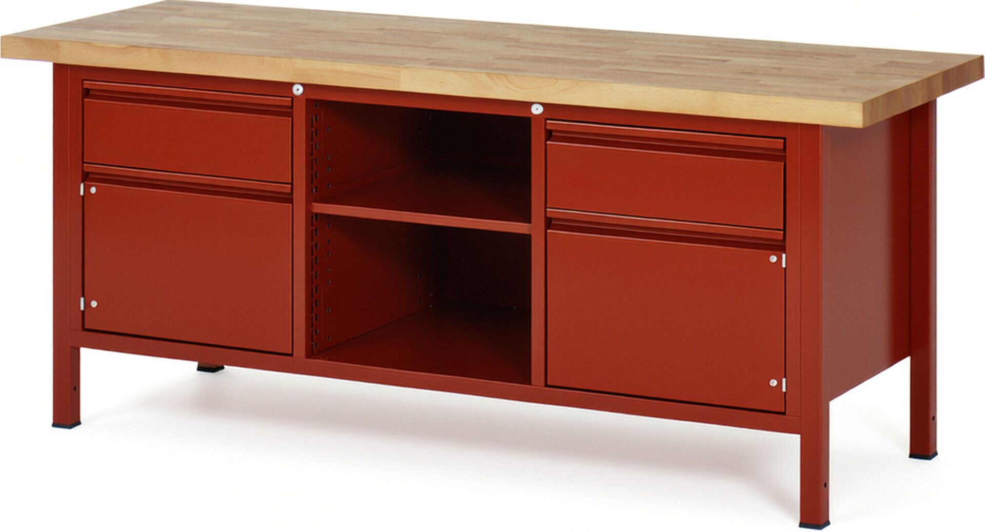Werkbank - 2 Schubladen - 180:2 - 2 Schränke - höhenverstellbar 840 - 1.040 mm - 2.000 x 700 mm - 1,25 t - Buche - Anthrazitgrau