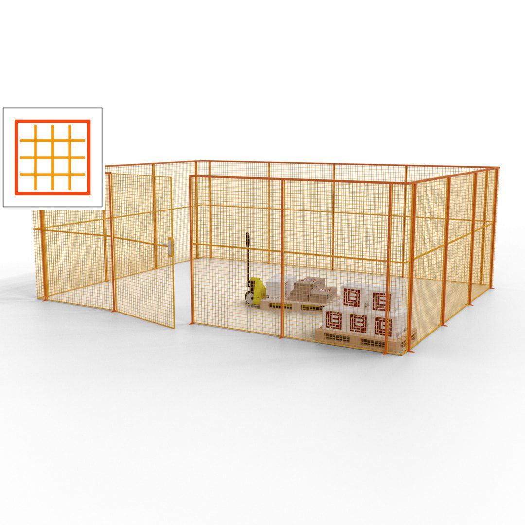 Maschinen Schutzgitter - Hallentrennwand - Sicherheitszaun - Tür - 21 m - 2.200 x 6.400 x 4.900 mm (HxBxT) - enzianblau