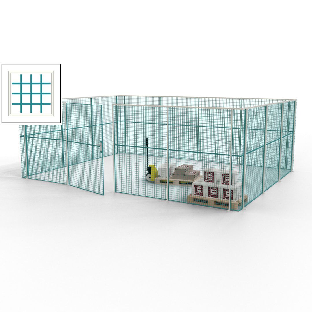 Maschinen Schutzgitter - Hallentrennwand - Sicherheitszaun - Tür - 21 m - 2.200 x 6.400 x 4.900 mm (HxBxT) - enzianblau