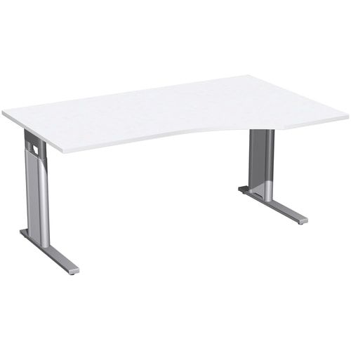 Eckschreibtisch, Ecke rechts, Füße einseitig verkürzt, C-Fuß Pro, höhenverstellbar, 680-820 x 1.600 x 1.000 mm (HxBxT), Gestell silber, Dekor Ahorn