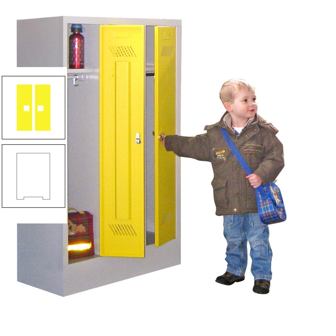 Spindschrank f. Kindergärten - mit Sockel - Höhe 1.300 mm - 2 Abteile a 250 mm - Drehriegel - anthrazitgrau