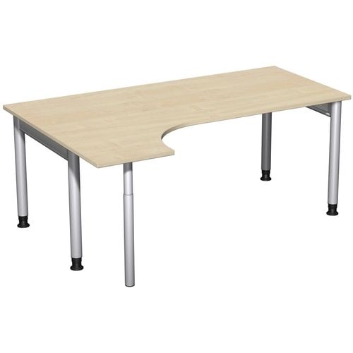 Eckschreibtisch, Ecke links, Füße einseitig verkürzt, 4-Fuß Pro, höhenverstellbar, 680-800 x 1.600 x 1.200 mm (HxBxT), Dekor Ahorn