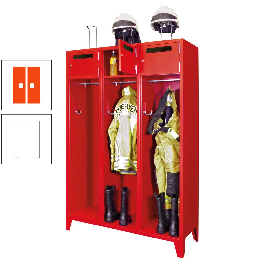 Feuerwehrschrank - 3 Abteile - Ablagefach mit Tür, Einwurfschlitz - 2.100 x 1.230 x 500 mm (HxBxT) - anthrazitgrau