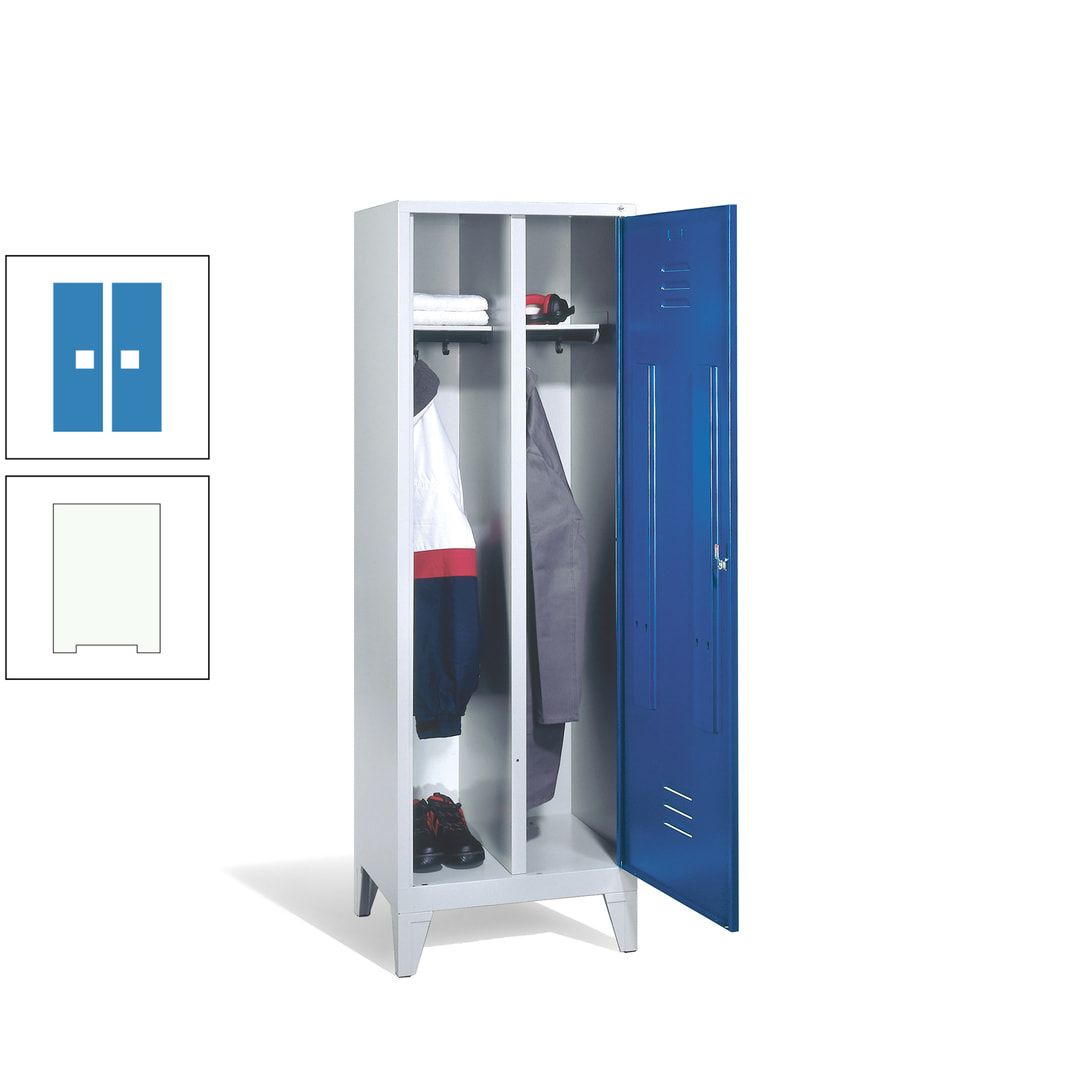 Doppel-Spind mit Großtür, Garderobenschrank mit Füßen, 2 Abteile a 300 mm, Korpus anthrazitgrau, Tür anthrazitgrau, 1.850 x 610 x 500 mm (HxBxT)