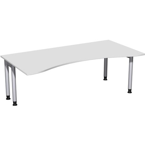 Ergo-Schreibtisch, Füße einseitig verkürzt, 4-Fuß Pro, höhenverstellbar, 680-800 x 1.600 x 1.000 mm (HxBxT), Gestell silber, Dekor Ahorn