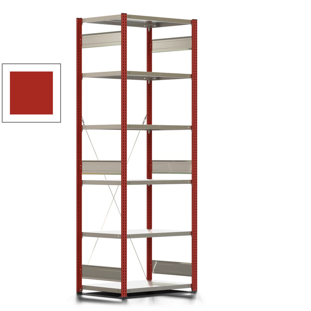 Fachbodenregal mit Tiefenriegel - 350 kg - 2.500 x 875 x 626 mm (HxBxT) - Anbauregal - 6 Böden - enzianblau - Lagerregal - Steckregal BERT