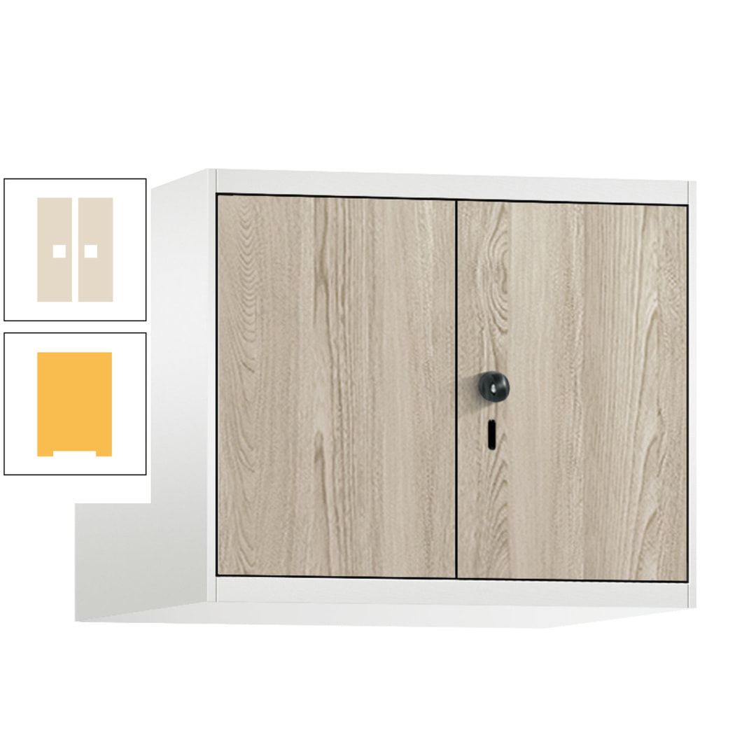 Aufsatzschrank, Schrankaufsatz, Türen paarweise, 2 Fächer a 300 mm, Farbe Pastellgelb, Tür anthrazitgrau , 500 x 600 x 500 mm (HxBxT)