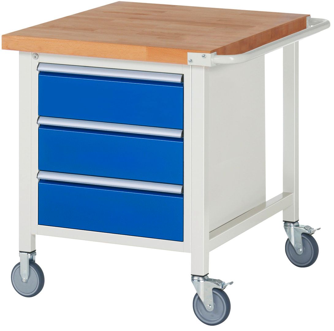 Mobile Werkbank - 3 Schubladen - Teilauszug - 180:3 - höhenverstellbar 880-1.080 mm - 750 x 900 mm - 450 kg - Buche - Anthrazitgrau