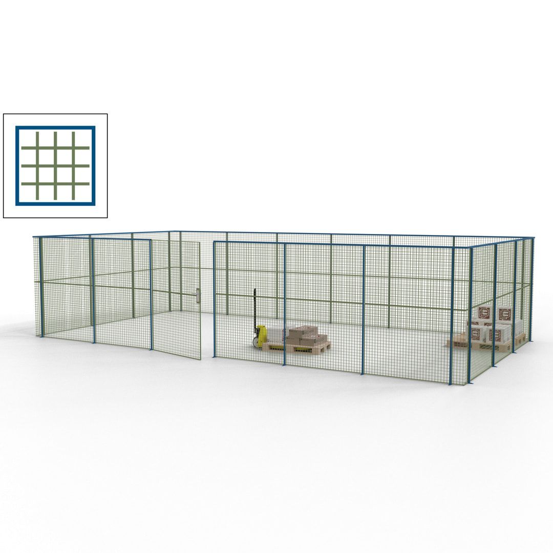 Maschinen Schutzgitter - Hallentrennwand - Sicherheitszaun - Tür - 27 m - 2.200 x 9.400 x 4.900 mm (HxBxT) - enzianblau