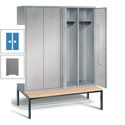 Doppel-Spindschrank, Buche Sitzbank untergebaut, 4 Abteile a 400 mm, Korpus lichtgrau, Tür anthrazitgrau, 2.090 x 1.590 x 815 mm (HxBxT)