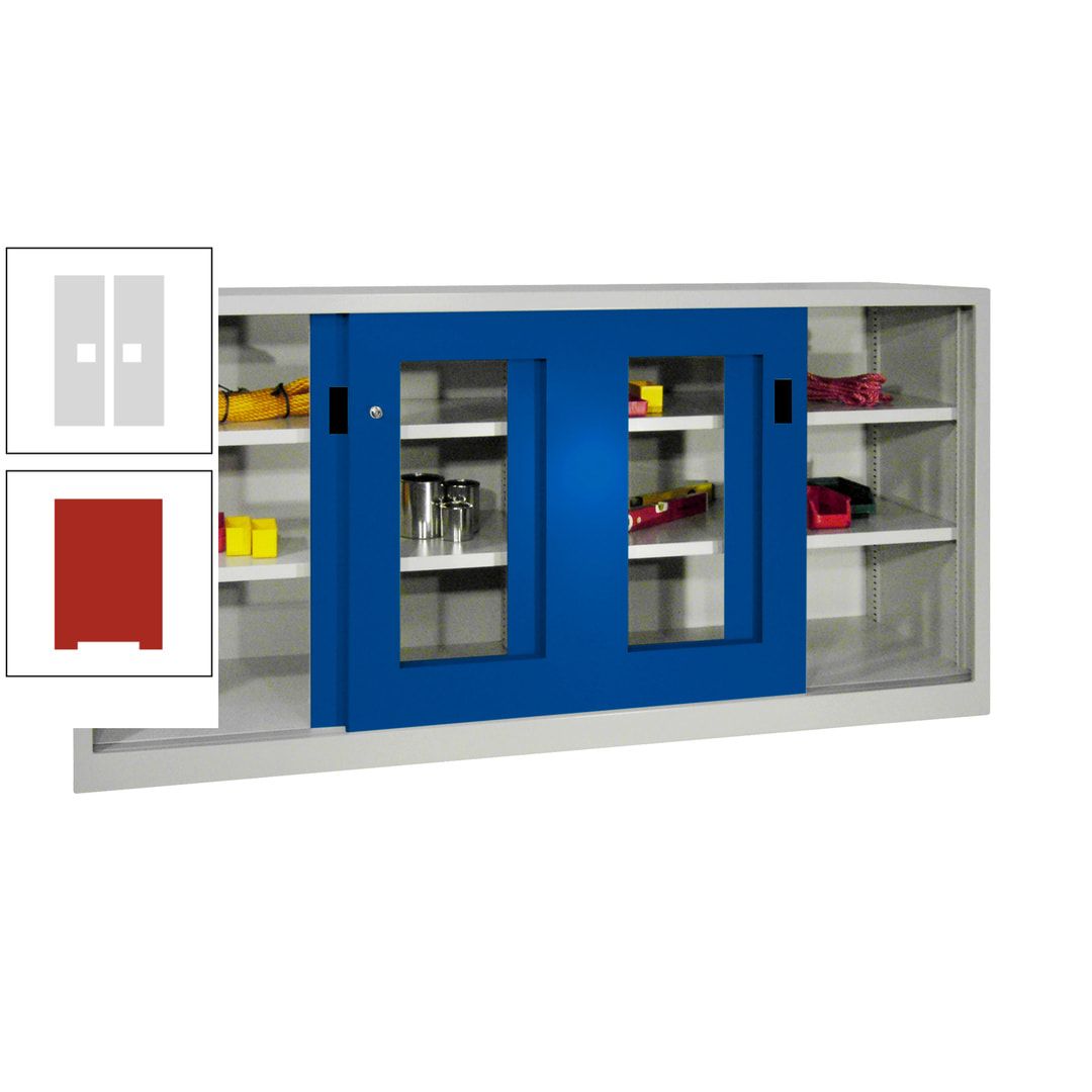 Schiebetürenschrank - Sichtfenstertüren - 1.000x2.000x400 mm (HxBxT) - 4 Böden, gepulvert - Zylinderschloss - anthrazitgrau
