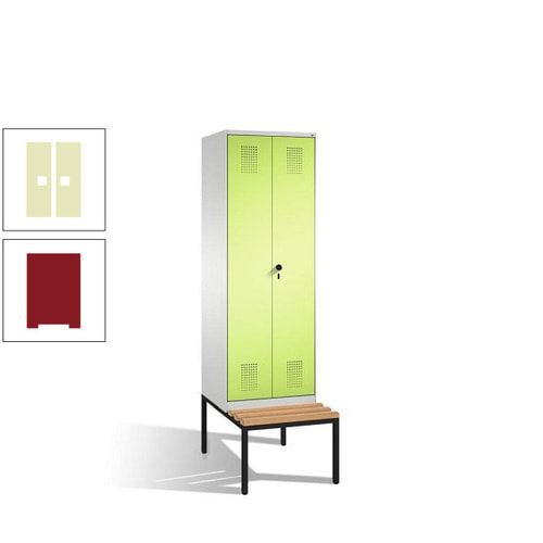 Doppel-Spind, Garderobenschrank, Buche Sitzbank untergebaut, 2 Abteile a 300 mm, Korpus anthrazitgrau, Tür anthrazitgrau, 2.090 x 600 x 815 mm (HxBxT)