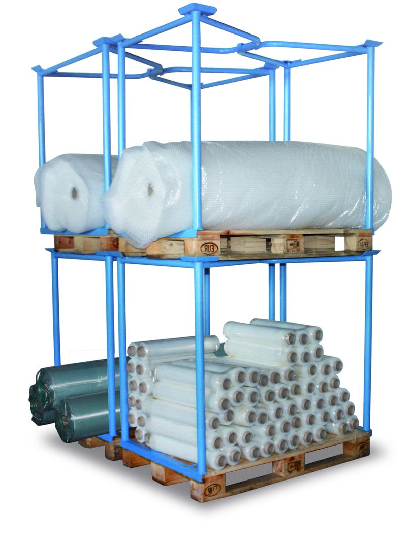 Palettenaufsatzrahmen für Industriepalette - Seiten offen - Höhe 1.000 mm - 3-fach stapelbar - 1.500 kg - lichtblau