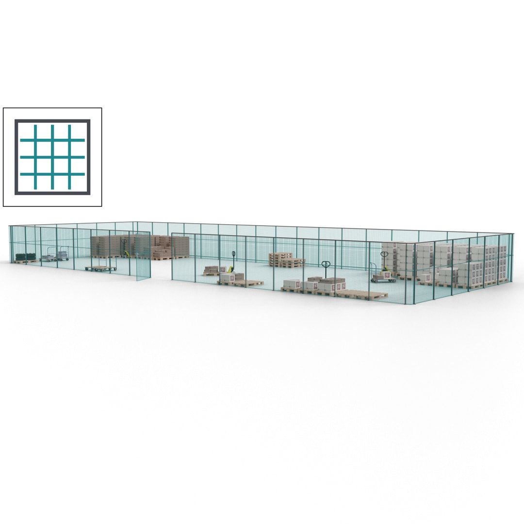 Maschinen Schutzgitter - Hallentrennwand - Sicherheitszaun - Tür - 69 m - 2.200 x 19.900 x 15.400 mm (HxBxT) - enzianblau
