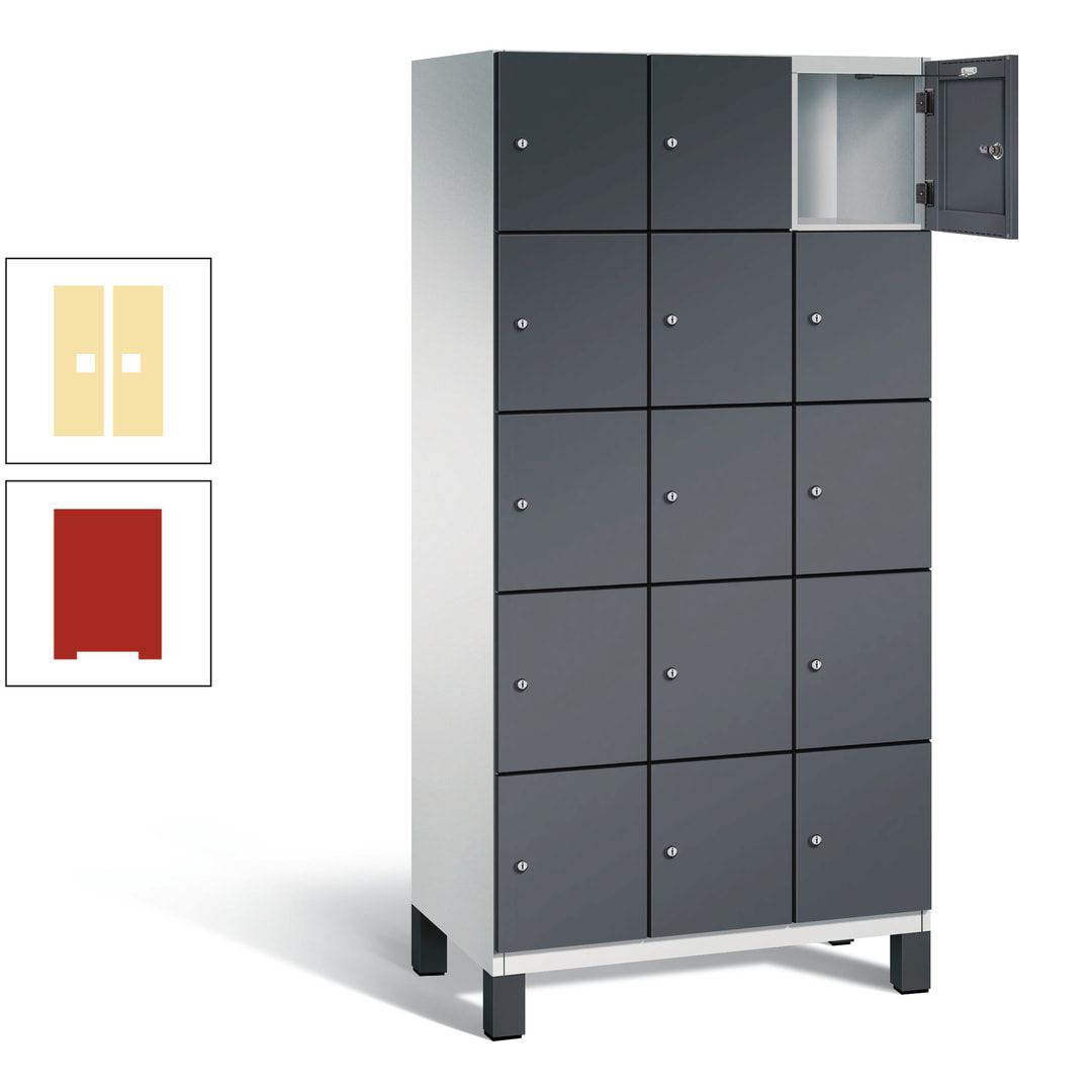 Fächerschrank, Stahlschrank, 15 Fächer, Türöffnungsbegrenzer, Füße, 1.980 x 900 x 525 mm (HxBxT), Korpus anthrazitgrau, Front anthrazitgrau