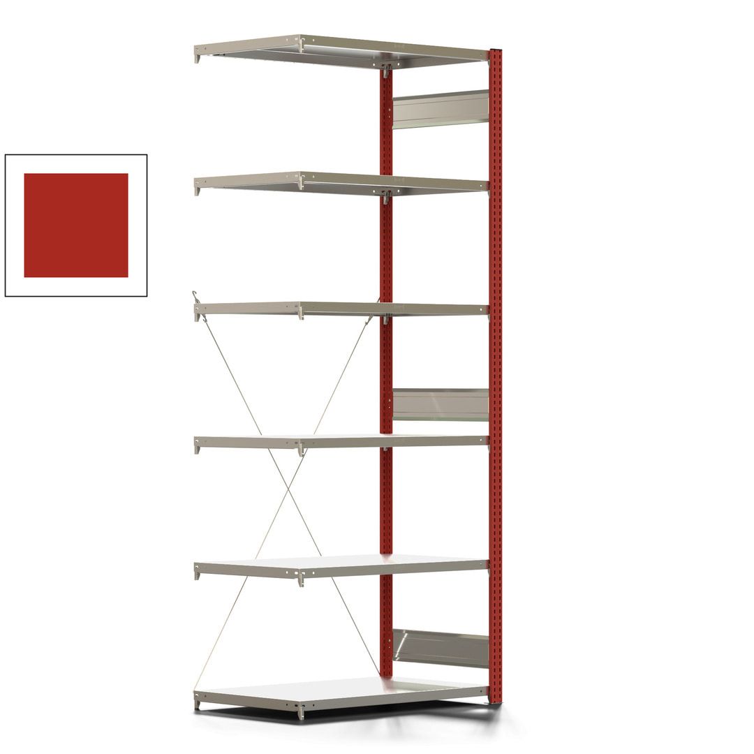 Fachbodenregal mit Tiefenriegel - 350 kg - 2.500 x 1.005 x 626 mm (HxBxT) - Anbauregal - 6 Böden - enzianblau - Lagerregal - Steckregal BERT