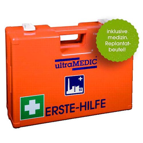 ultraMEDIC Erste-Hilfe-Koffer, Verbandkasten, Baustelle, mit Füllsortiment, nach DIN 13157, Augenspülung, 300 x 430 x 145 mm (HxBxT), ABS, orange