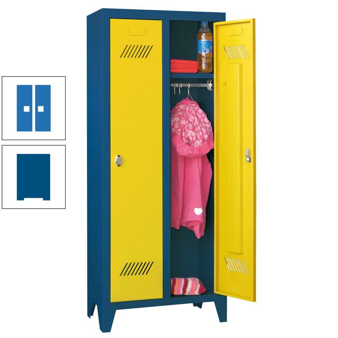 Spindschrank f. Kindergärten - mit Füßen - Höhe 1.300 mm - 2 Abteile a 250 mm - Zylinderschloss - anthrazitgrau