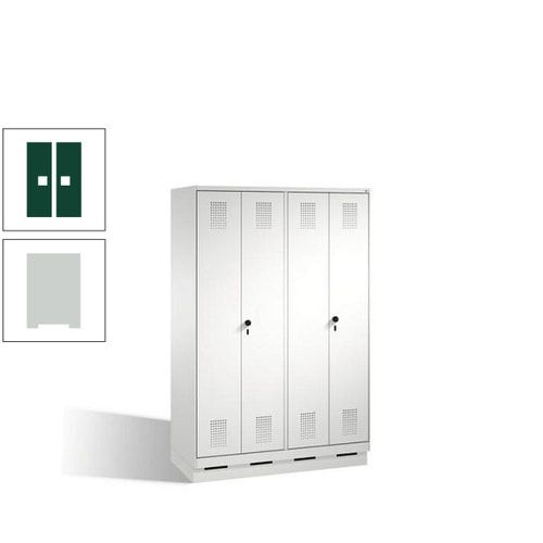 Doppel-Spind, Doppeltüren, Garderobenschrank mit Sockel, 4 Abteile a 300 mm, Korpus anthrazitgrau, Tür anthrazitgrau, 1.800 x 1.200 x 500 mm (HxBxT)
