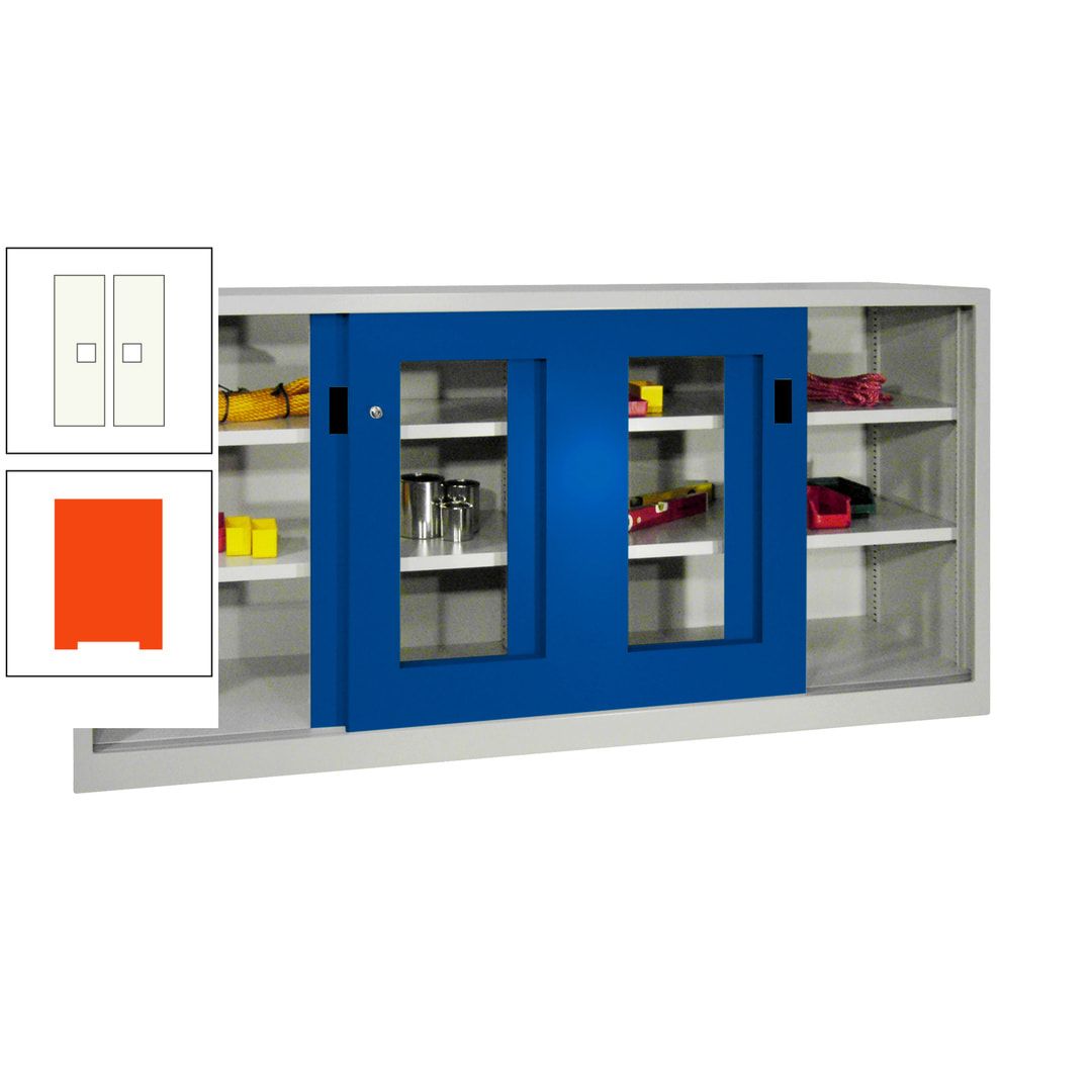 Schiebetürenschrank - Sichtfenstertüren - 1.000x2.000x400 mm (HxBxT) - 4 Böden, gepulvert - Zylinderschloss - anthrazitgrau