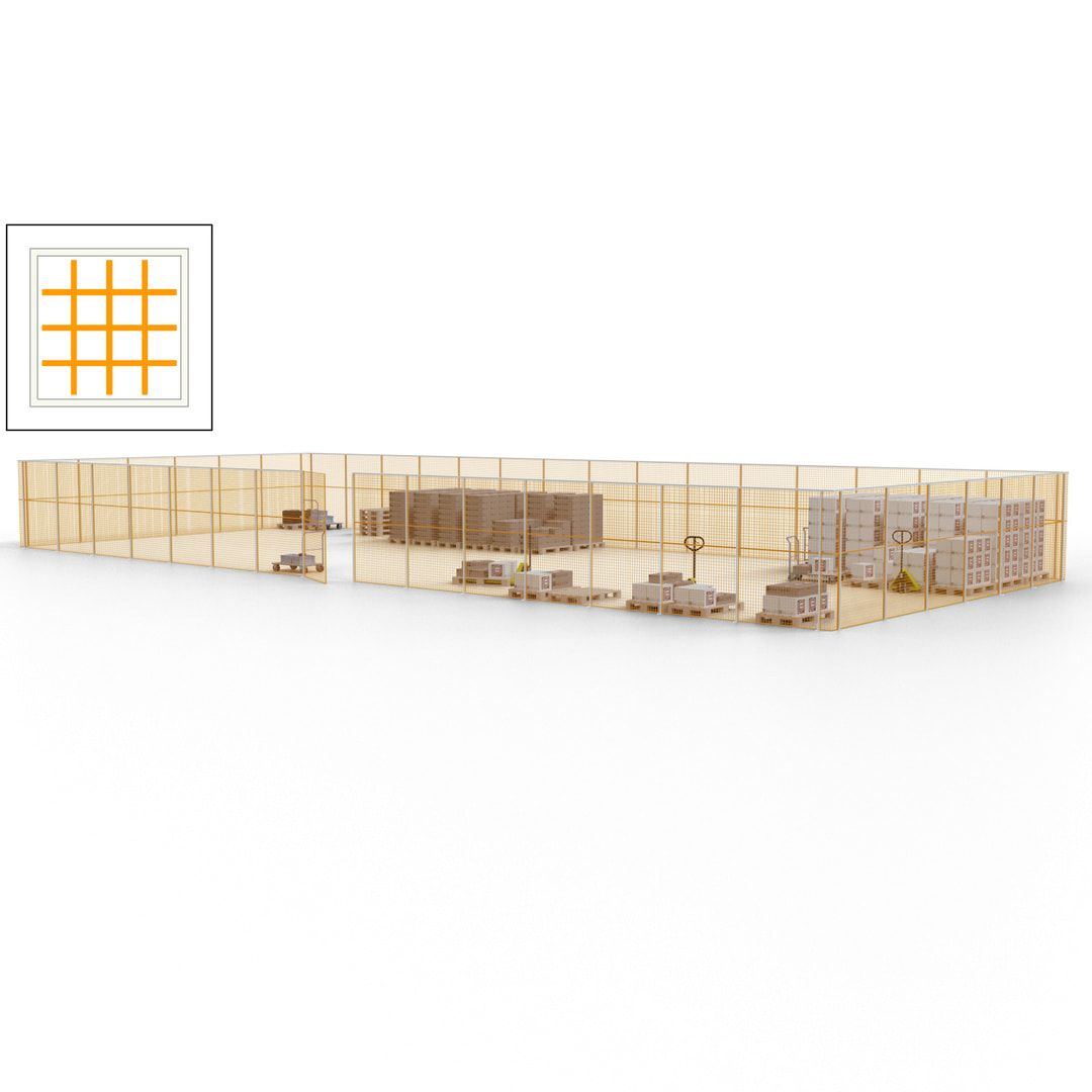 Maschinen Schutzgitter - Hallentrennwand - Sicherheitszaun - Tür - 63 m - 2.200 x 22.900 x 9.400 mm (HxBxT) - enzianblau