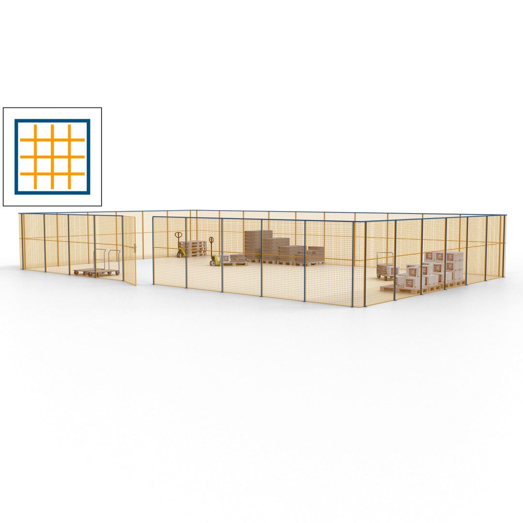 Maschinen Schutzgitter - Hallentrennwand - Sicherheitszaun - Tür - 48 m - 2.200 x 15.400 x 9.400 mm (HxBxT) - enzianblau