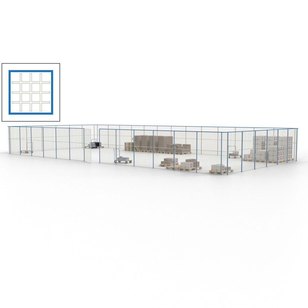 Maschinen Schutzgitter - Hallentrennwand - Sicherheitszaun - Tür - 57 m - 2.200 x 19.900 x 9.400 mm (HxBxT) - enzianblau