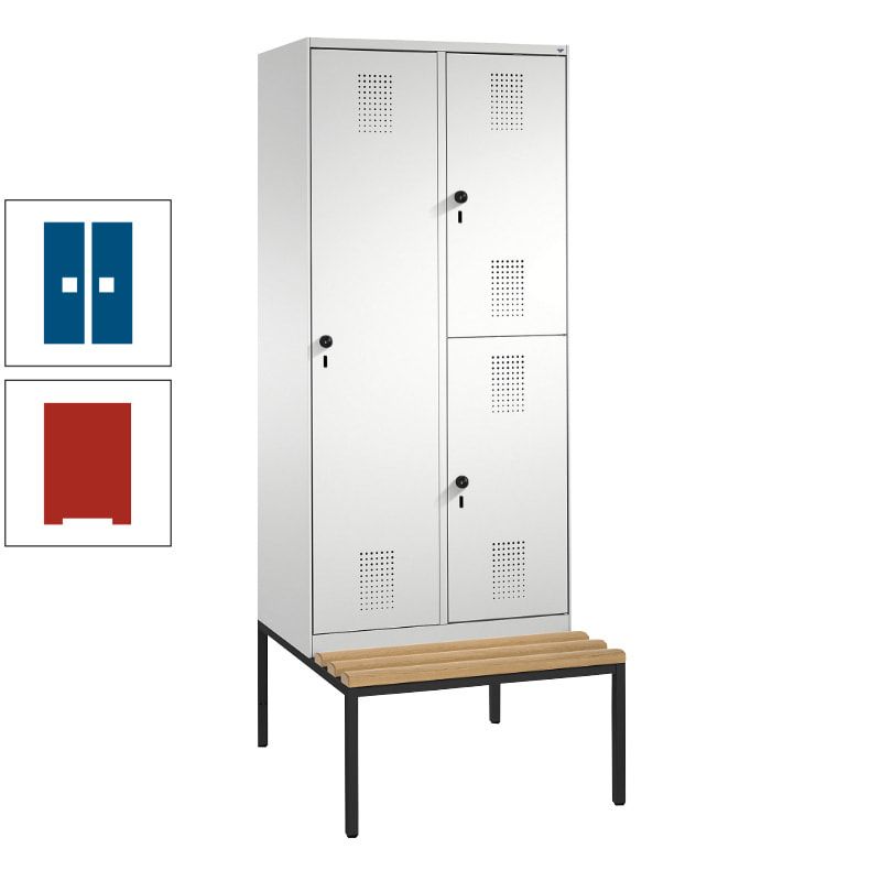 Garderobenschrank, Spind ein- und doppelstöckig Sitzbank, 2 Abteile, 3 Fächer, 2.090 x 800 x 500 mm (HxBxT), Front anthrazitgrau, Korpus anthrazitgrau