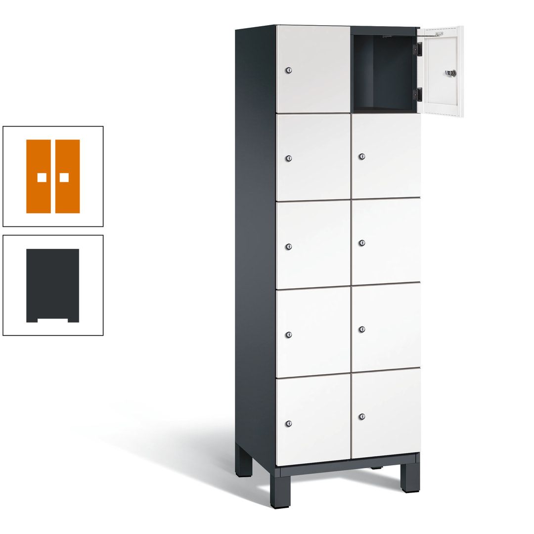 Fächerschrank, Stahlschrank, 10 Fächer, Türöffnungsbegrenzer, Füße, 1.980 x 600 x 525 mm (HxBxT), Korpus anthrazitgrau, Front anthrazitgrau