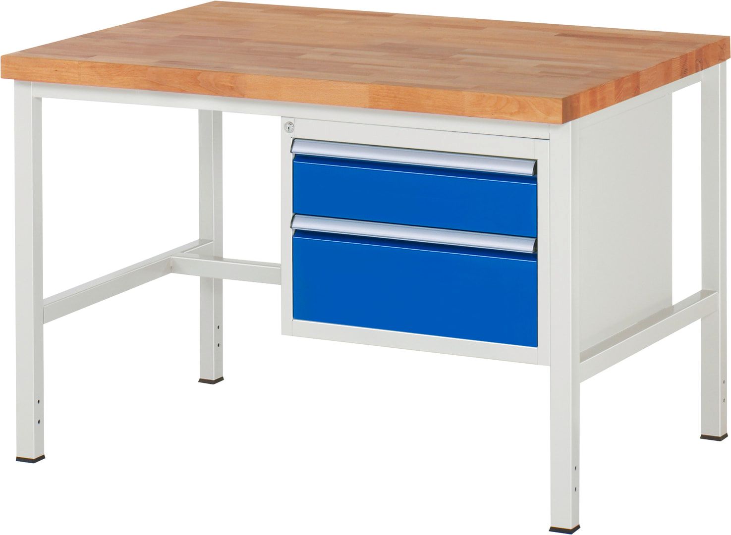 Werkbank - 2 Schubladen - Teilauszug - 150:1 / 210:1 - Höhe 840-1.040 mm - 1.250 x 900 mm - 1.250 kg - Buche - Anthrazitgrau