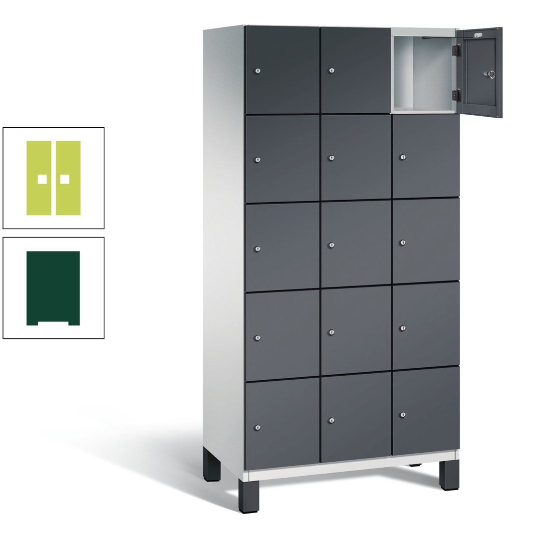 Fächerschrank, Stahlschrank, 15 Fächer, Türöffnungsbegrenzer, Füße, 1.980 x 900 x 525 mm (HxBxT), Korpus anthrazitgrau, Front anthrazitgrau
