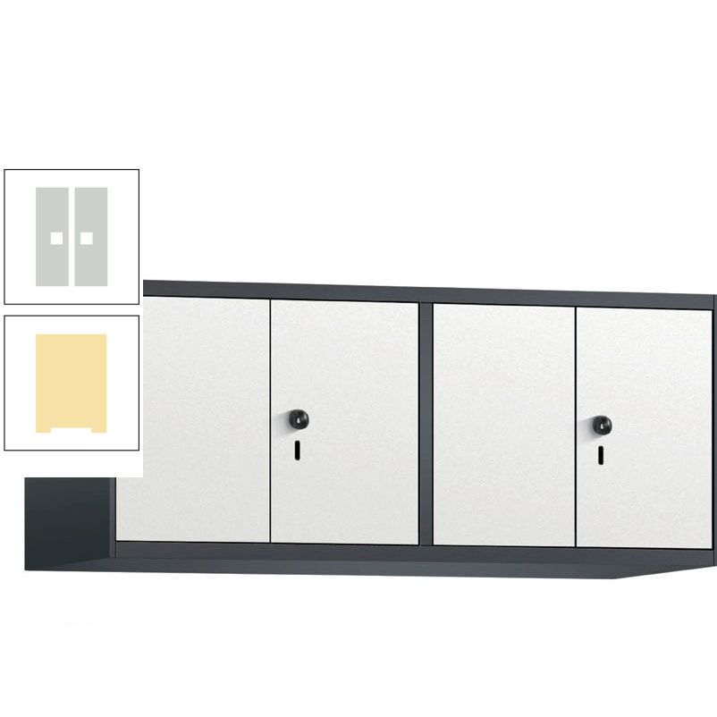 Aufsatzschrank, Schrankaufsatz, Türen paarweise, 4 Fächer a 300 mm, Farbe Pastellgelb, Tür anthrazitgrau, 500 x 1.200 x 500 mm (HxBxT)