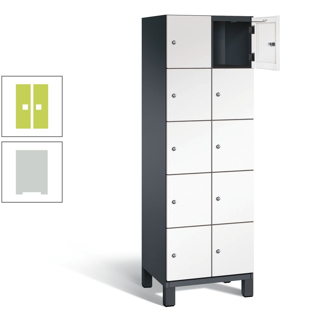 Fächerschrank, Stahlschrank, 10 Fächer, Türöffnungsbegrenzer, Füße, 1.980 x 600 x 525 mm (HxBxT), Korpus anthrazitgrau, Front anthrazitgrau