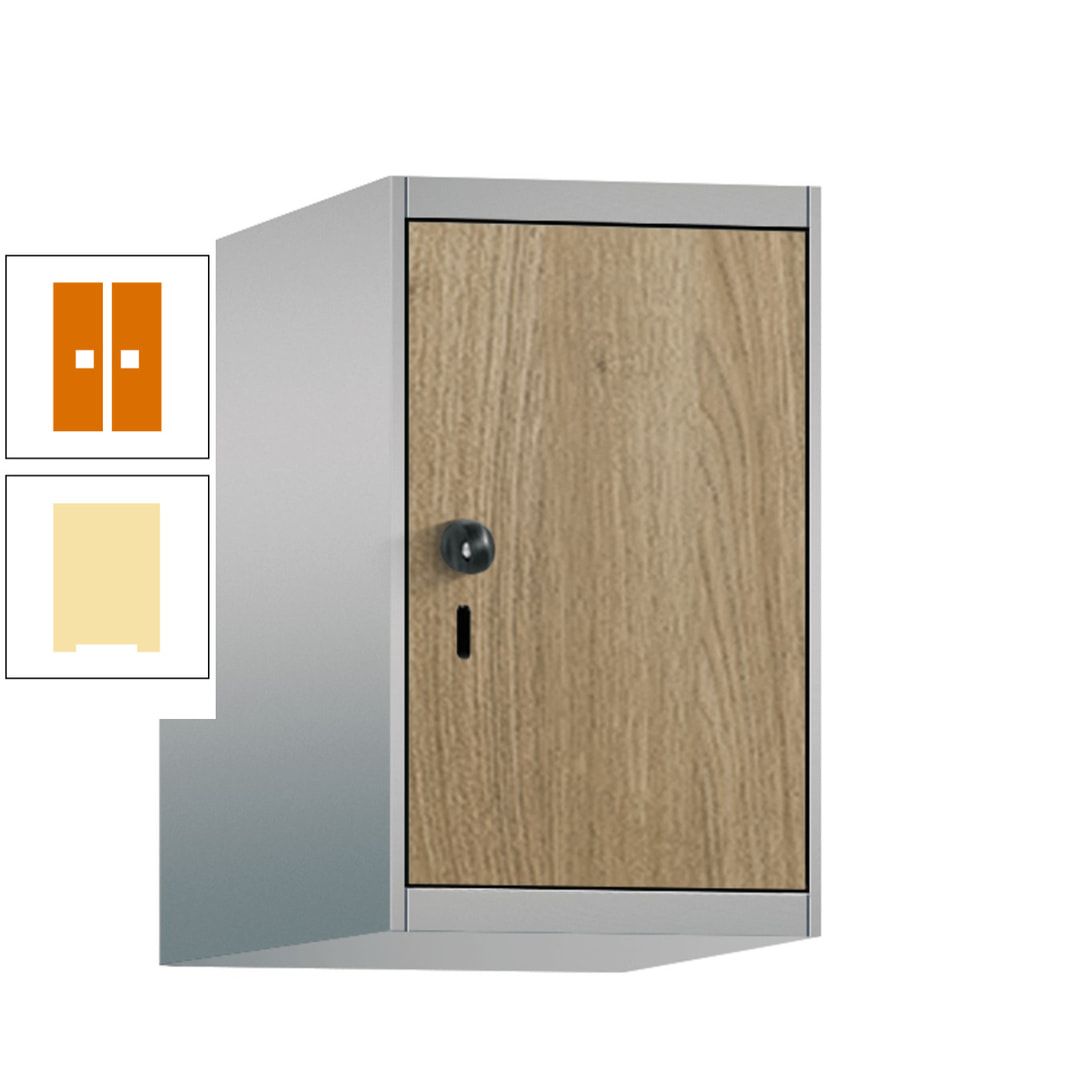 Aufsatzschrank, Schrankaufsatz, 1 Fach a 300 mm, Farbe Pastellgelb, Tür anthrazitgrau, 500 x 300 x 500 mm (HxBxT)