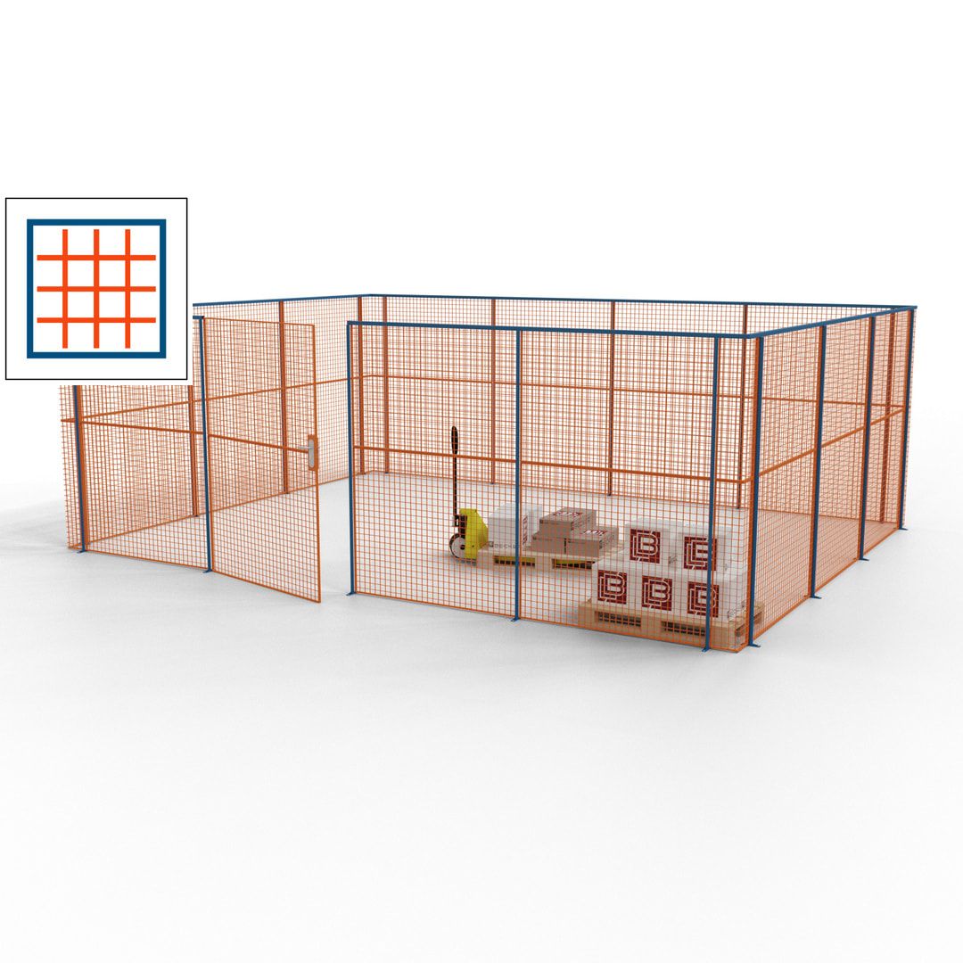 Maschinen Schutzgitter - Hallentrennwand - Sicherheitszaun - Tür - 21 m - 2.200 x 6.400 x 4.900 mm (HxBxT) - enzianblau