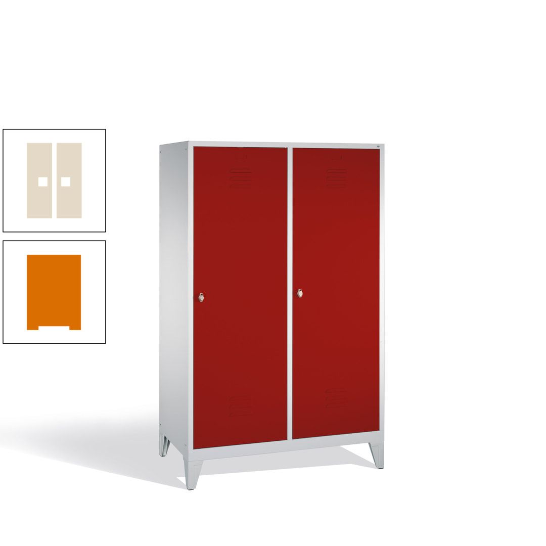 Doppel-Spind mit 2 Großtüren, Garderobenschrank mit Füßen, 4 Abteile a 300 mm, Korpus anthrazitgrau, Tür anthrazitgrau, 1.850 x 1.190 x 500 mm (HxBxT)