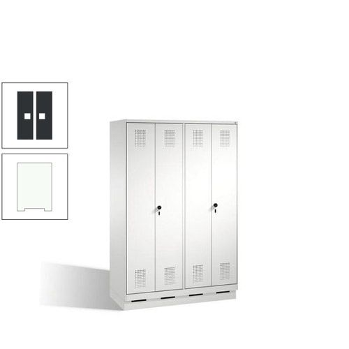 Doppel-Spind, Doppeltüren, Garderobenschrank mit Sockel, 4 Abteile a 300 mm, Korpus anthrazitgrau, Tür anthrazitgrau, 1.800 x 1.200 x 500 mm (HxBxT)