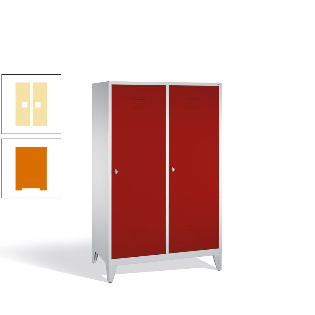 Doppel-Spind mit 2 Großtüren, Garderobenschrank mit Füßen, 4 Abteile a 300 mm, Korpus anthrazitgrau, Tür anthrazitgrau, 1.850 x 1.190 x 500 mm (HxBxT)