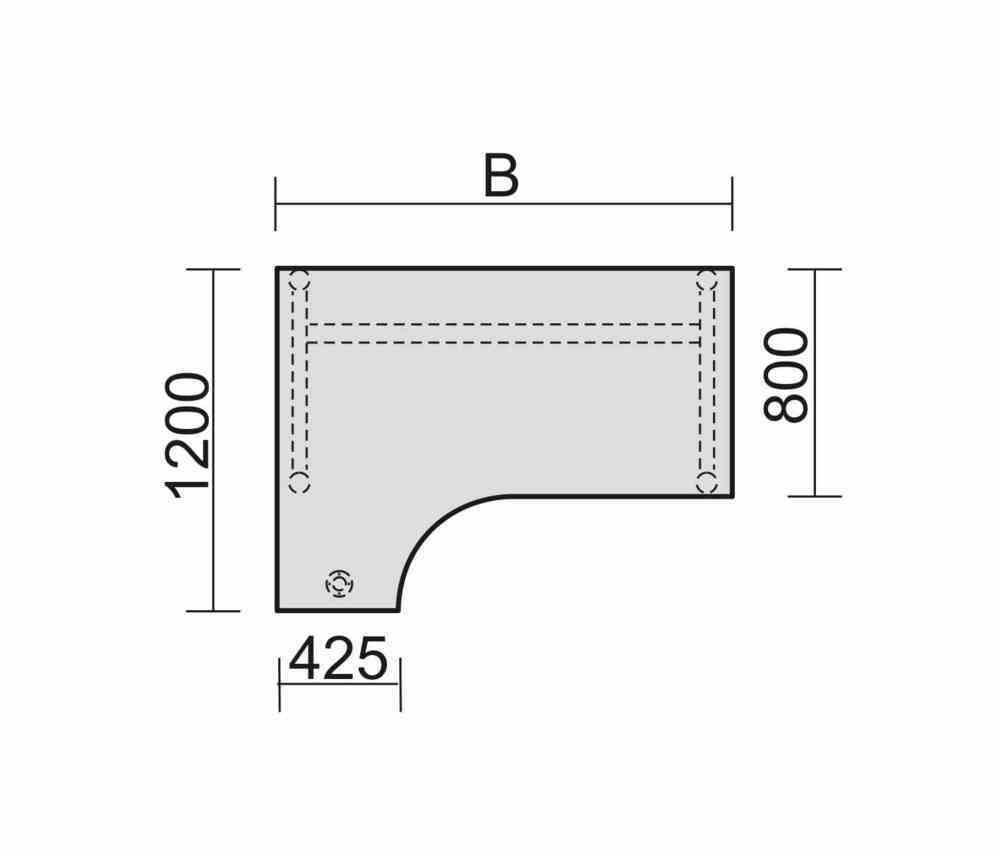 Eckschreibtisch, Ecke links, Füße einseitig verkürzt, 4-Fuß Pro, höhenverstellbar, 680-800 x 1.600 x 1.200 mm (HxBxT), Dekor Ahorn