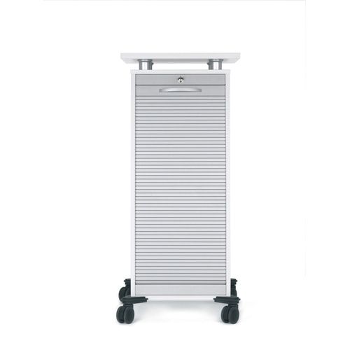 Rollladencaddy, 2 Schubladen, Materialauszug, Fachböden, 4 Rollen, abschließbar,1.155 x 515 x 600 mm (HxBxT), Front silber, Korpusfarbe Ahorn
