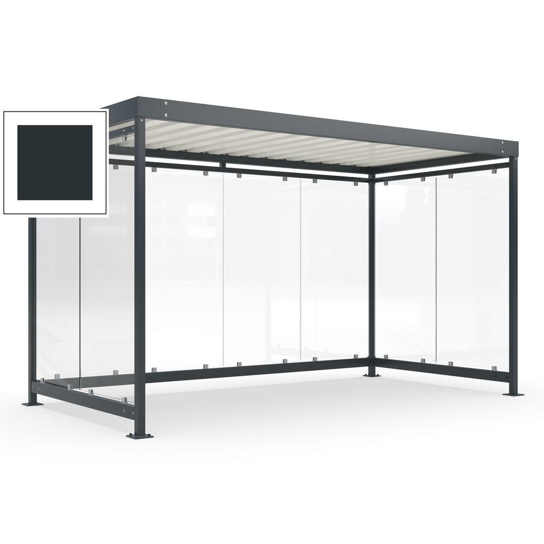 Fahrradunterstand, Fahrgastunterstand, Bushaltestelle, Bausatz, 12-13 Personen, 2.510 x 4.195 x 2.165 mm (HxBxT), 8 Wände, Achatgrau