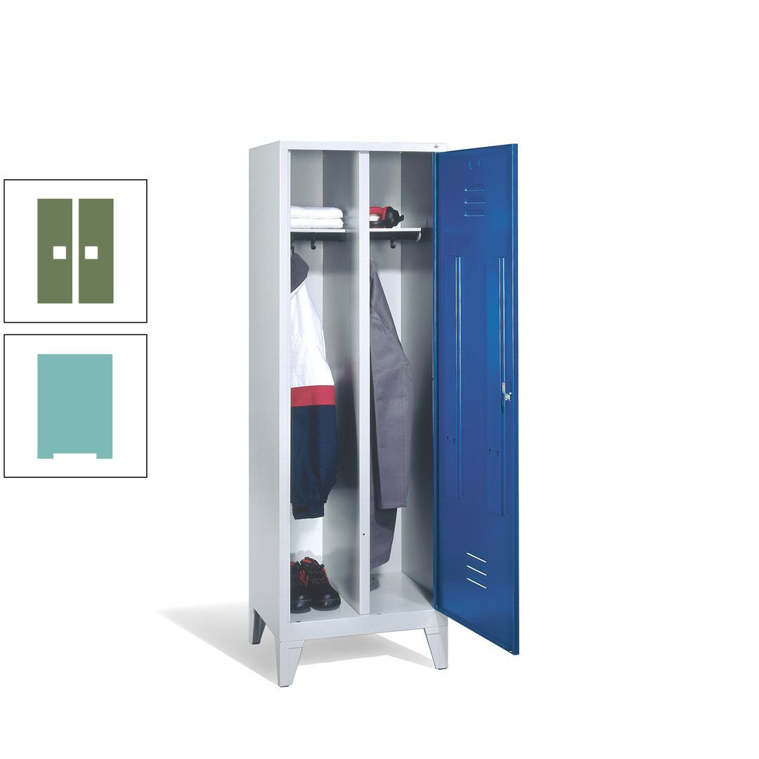 Doppel-Spind mit Großtür, Garderobenschrank mit Füßen, 2 Abteile a 300 mm, Korpus anthrazitgrau, Tür anthrazitgrau, 1.850 x 610 x 500 mm (HxBxT)