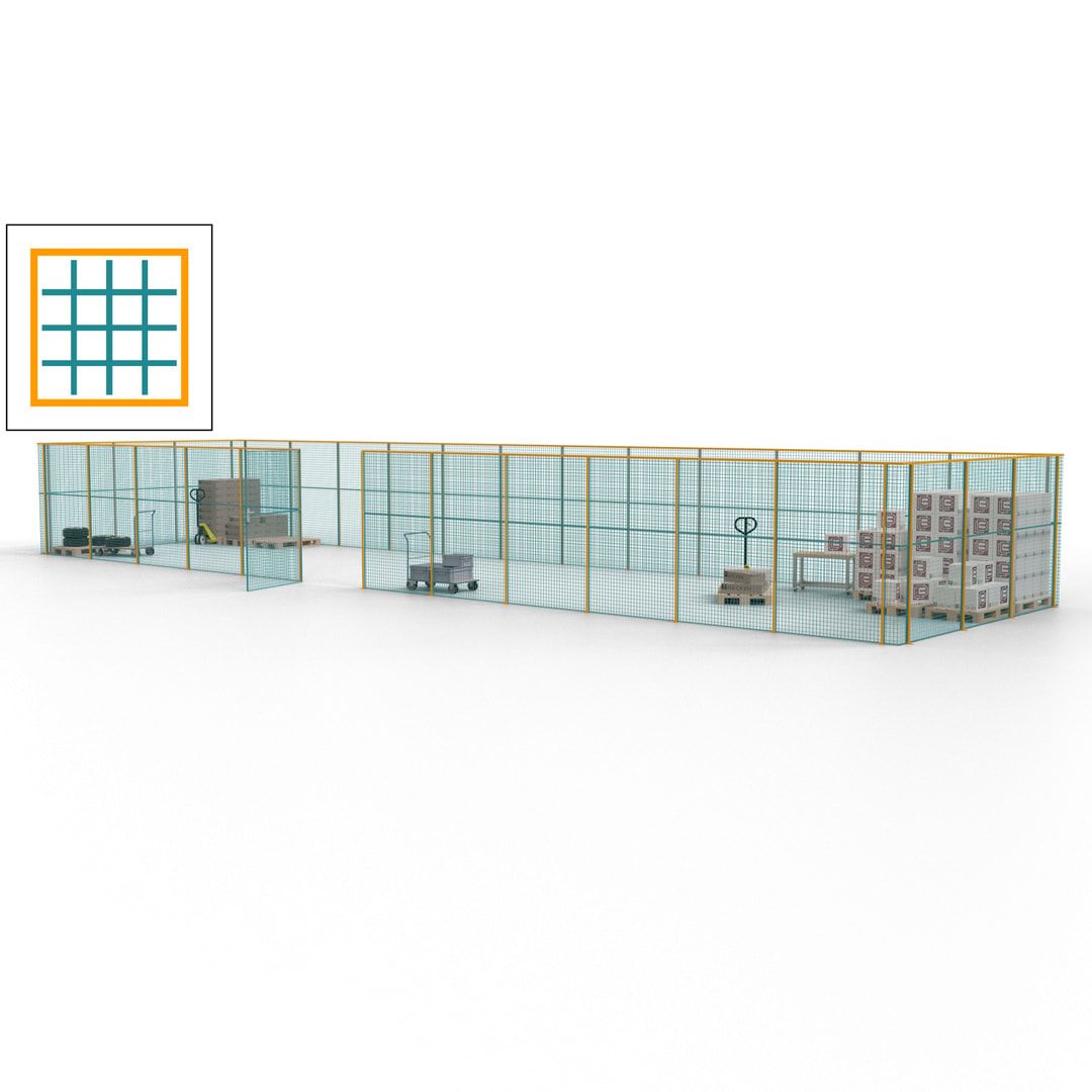 Maschinen Schutzgitter - Hallentrennwand - Sicherheitszaun - Tür - 45 m - 2.200 x 18.400 x 4.900 mm (HxBxT) - enzianblau